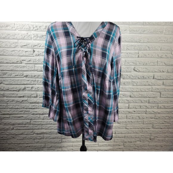 Cato Est 1948 Women Top 18W 20W Plus Lace Up 3/4 Sleeve Lightweight PLA56E - Picture 4 of 8